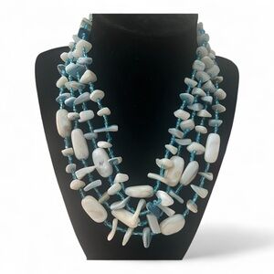 59s Abalone & Amazonite Beaded 4 Strand Necklace, Vintage Statement Jewelry Boho